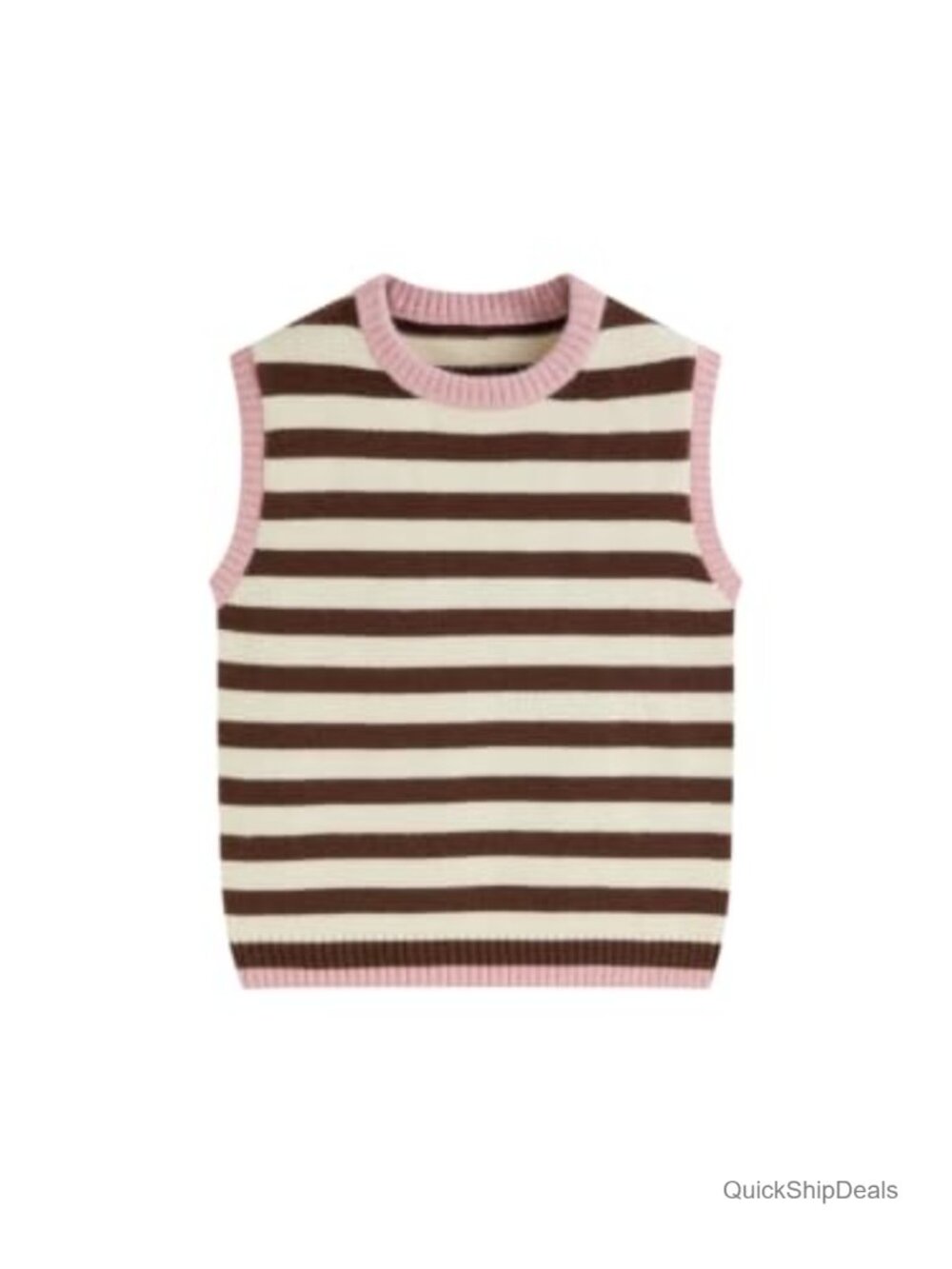 Sleeveless Striped Knit Sweater Vest with Contrast Trim
